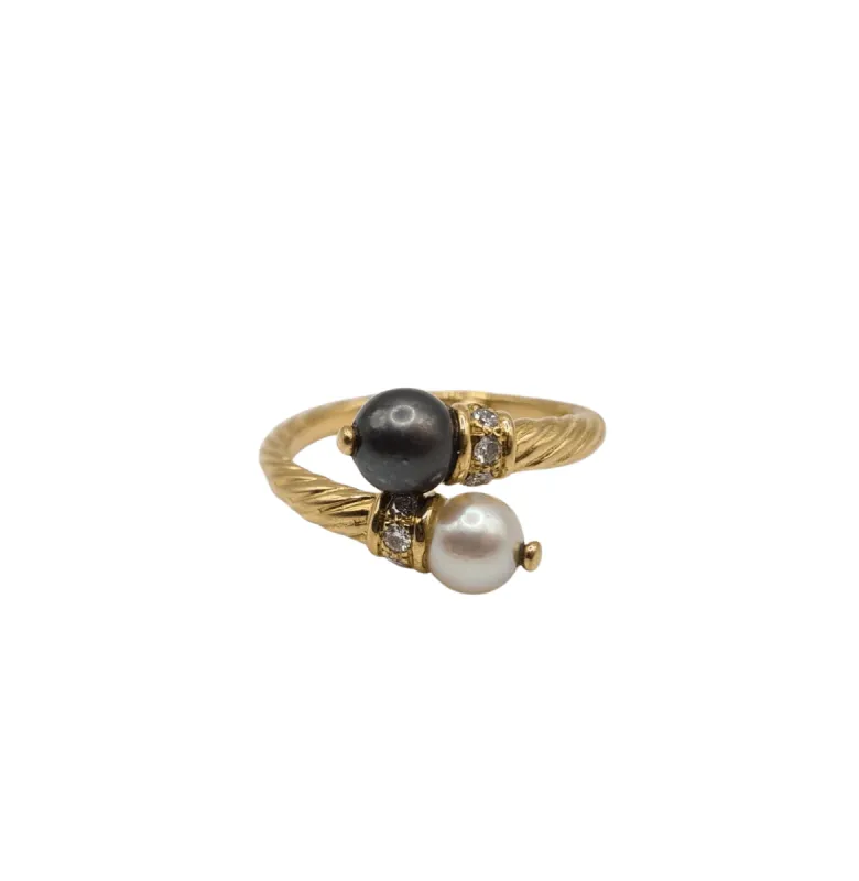 Bague or jaune perles de culture et diamants sold by 58 Facettes