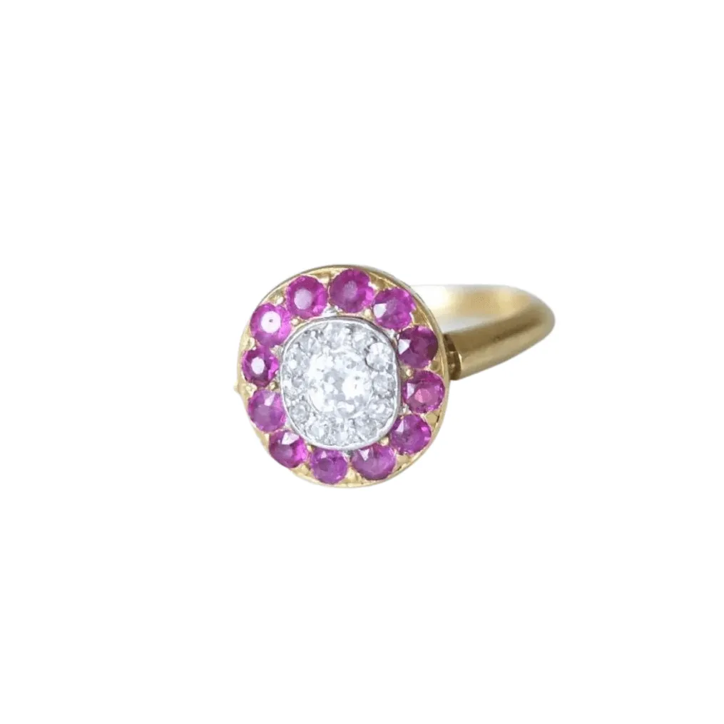 Bague cible diamants et rubis sold by 58 Facettes