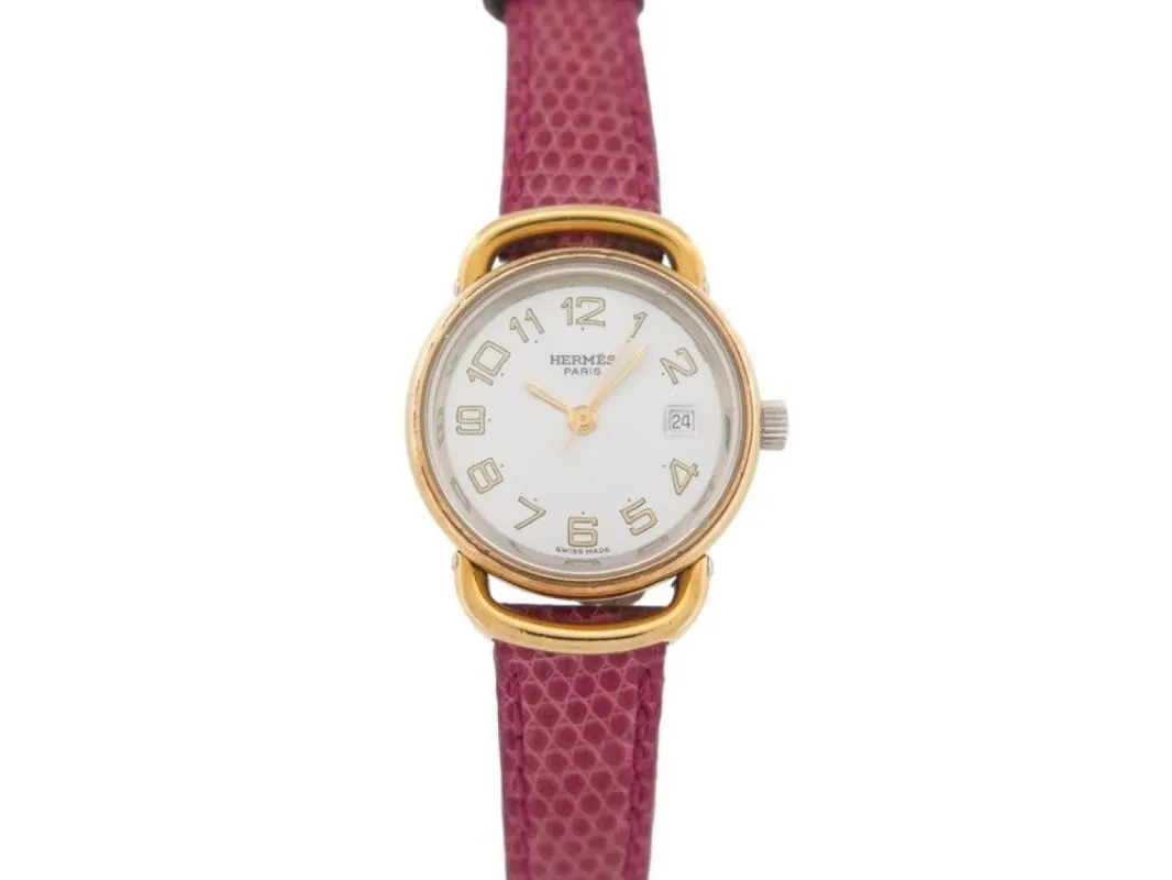 vintage montre HERMES pullman 24mm plaque or et acier quartz made by 58 Facettes