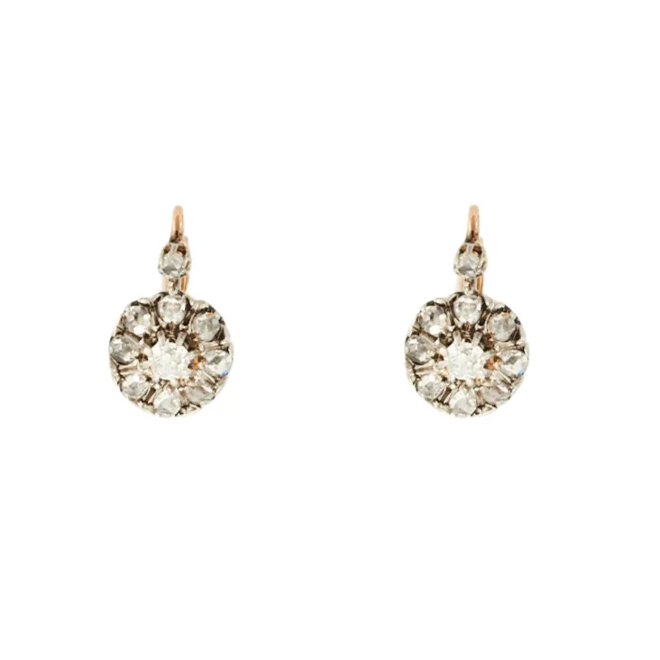 Boucles d'oreilles marguerites diamants or rose et gris sold by 58 Facettes