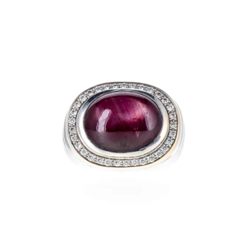 Bague Rubis Cabochon Étoilé Diamants sold by 58 Facettes