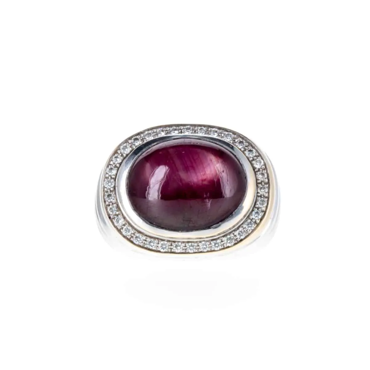 Bague Rubis Cabochon Étoilé Diamants sold by 58 Facettes