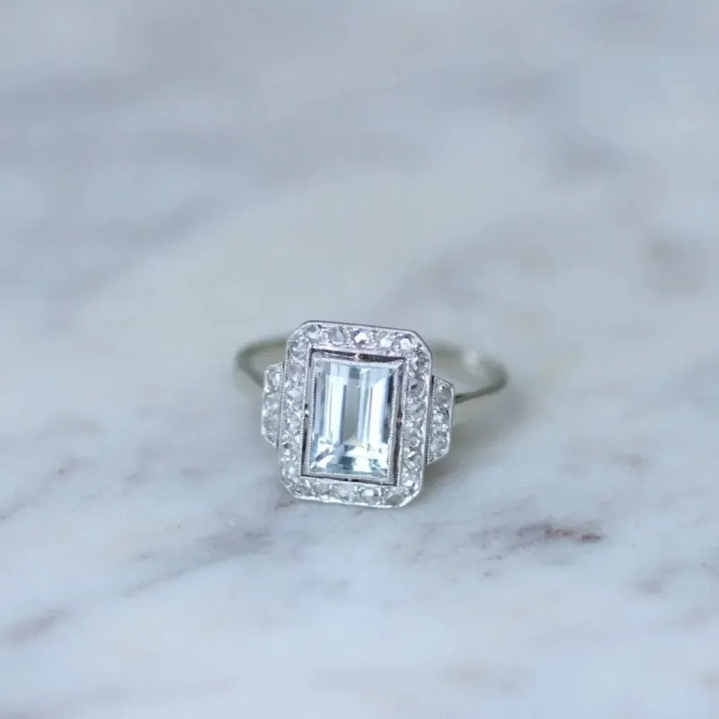 Bague Art Déco aigue-marine diamants sold by 58 Facettes
