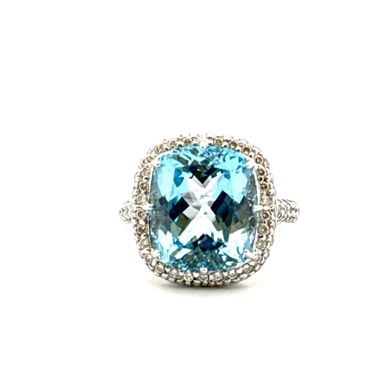Bague or blanc topaze bleue et diamants sold by 58 Facettes
