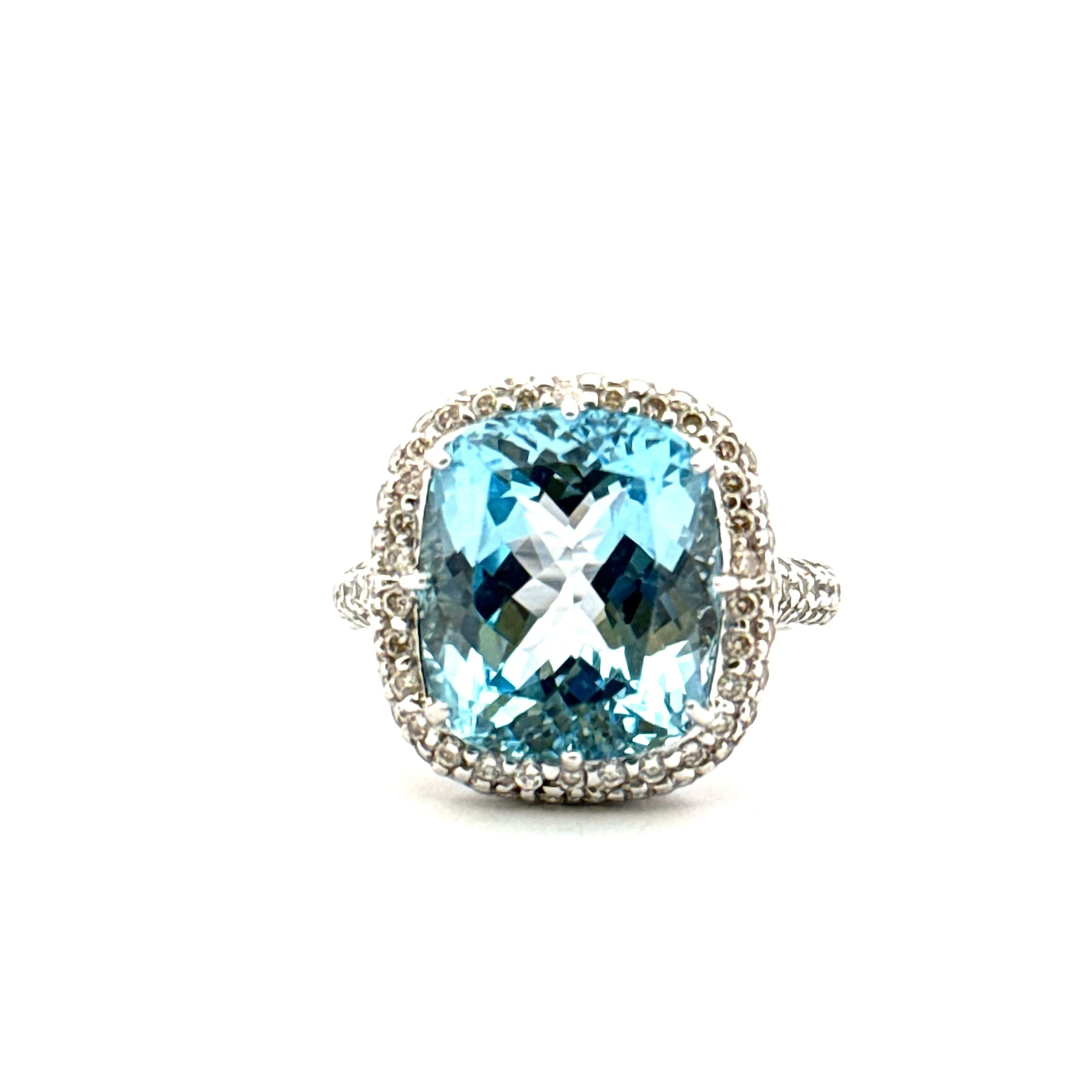 Bague or blanc topaze bleue et diamants sold by 58 Facettes
