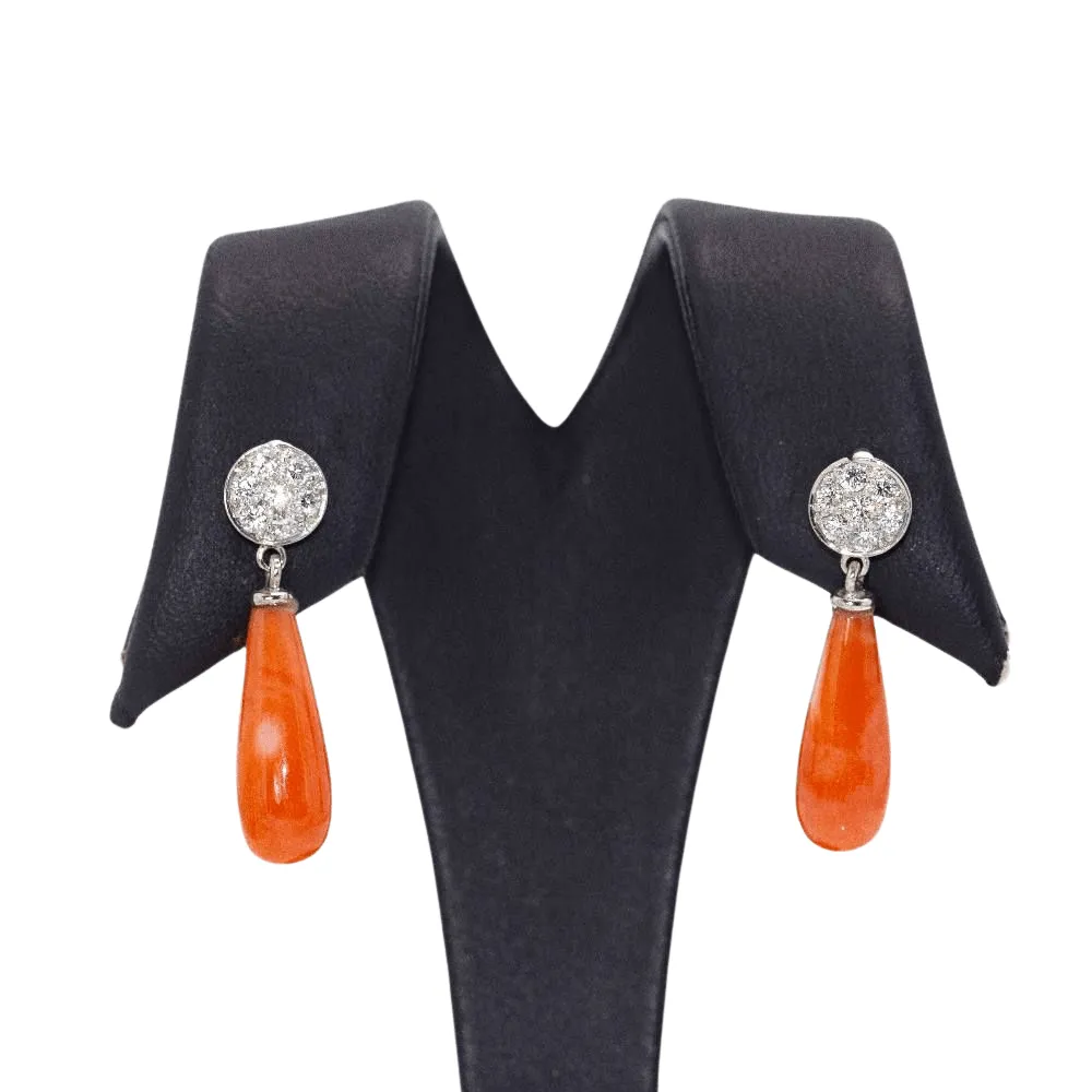 Boucles d'oreilles en Or Blanc et Corail. sold by 58 Facettes