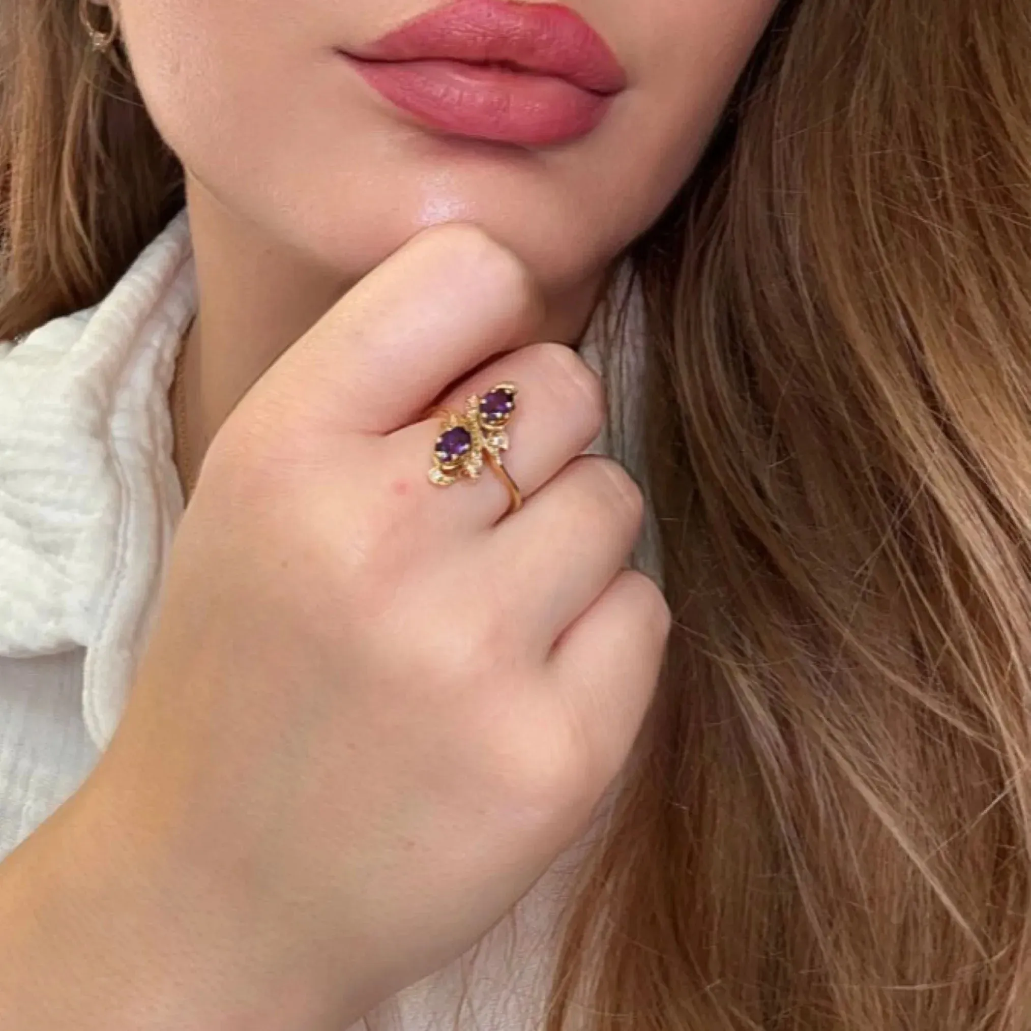 Bague Toi et Moi or jaune améthyste et diamants sold by 58 Facettes product image thumbnail 2