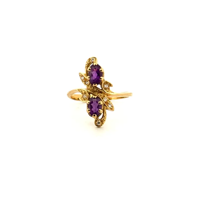 Bague Toi et Moi or jaune améthyste et diamants sold by 58 Facettes