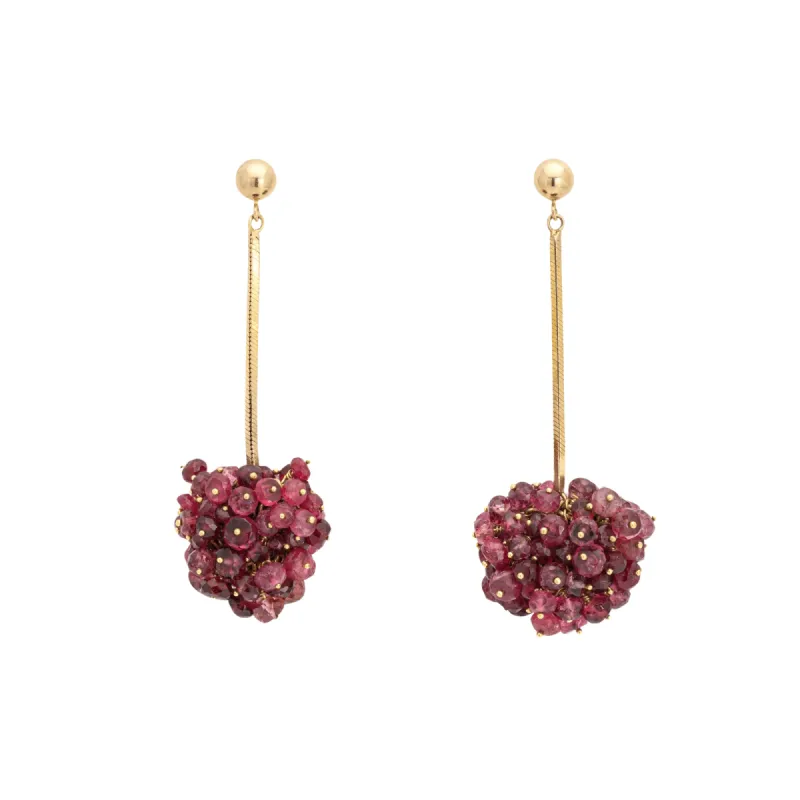 Boucles d'Oreilles Pendantes Framboise Grappe de Tourmaline Rose Vintage Or Jaune sold by 58 Facettes