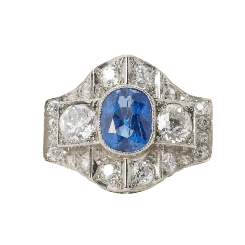 Bague Art Déco platine, saphir, diamants sold by 58 Facettes