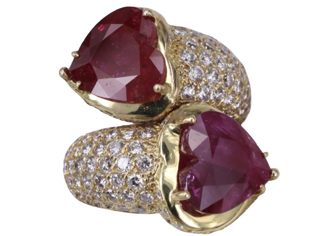 Bague Toi et moi coeur rubis et diamant sold by 58 Facettes