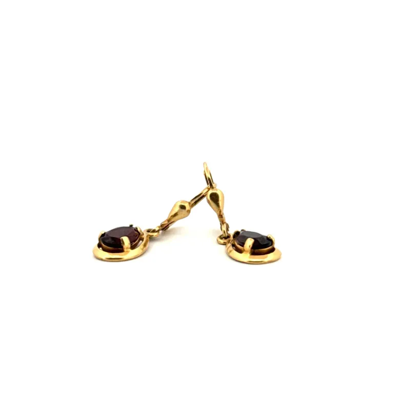 Dormeuses Or jaune et grenat sold by 58 Facettes
