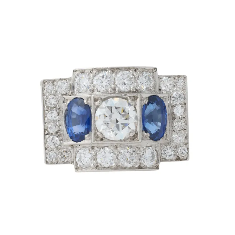Bague Tank Art Déco Platine Saphirs Diamants sold by 58 Facettes