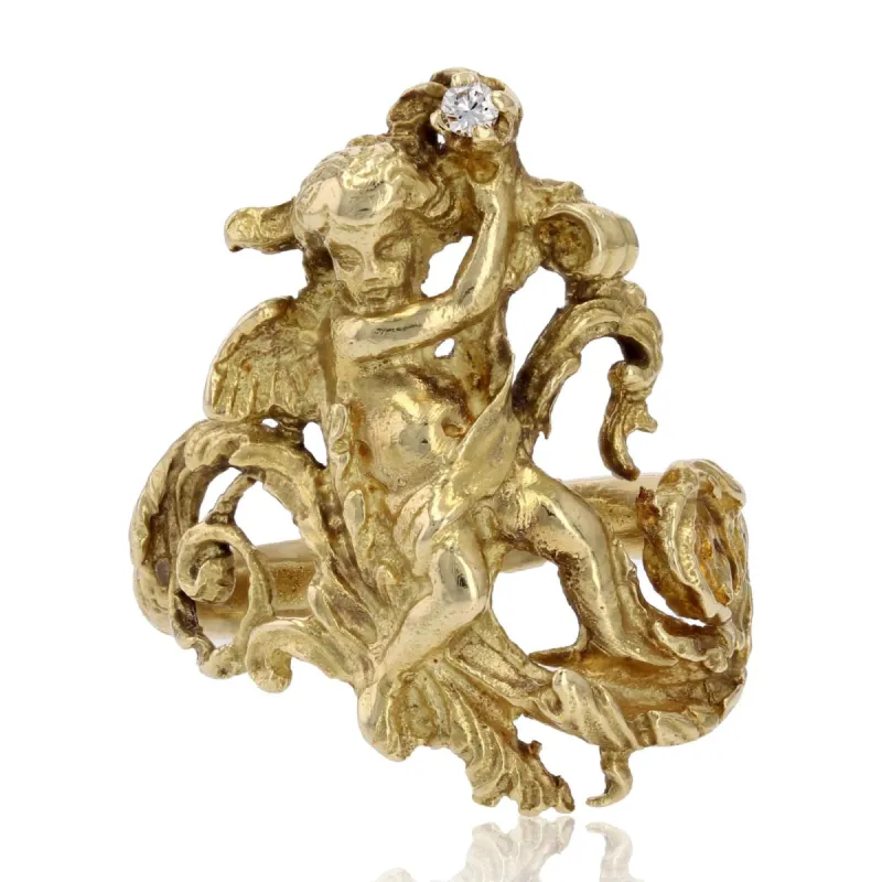 Bague ancienne angelot en or et son diamant sold by 58 Facettes