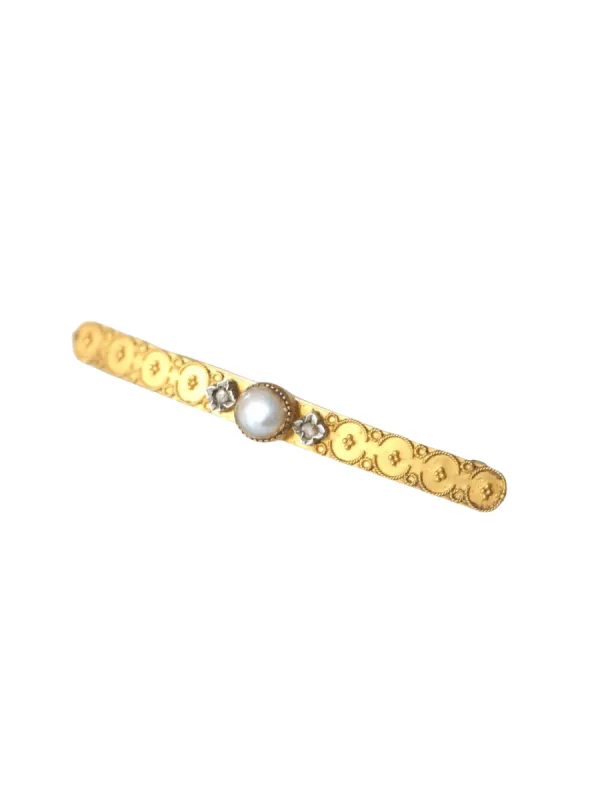 Barrette cheveux ancienne en or jaune, perle, et diamants sold by 58 Facettes