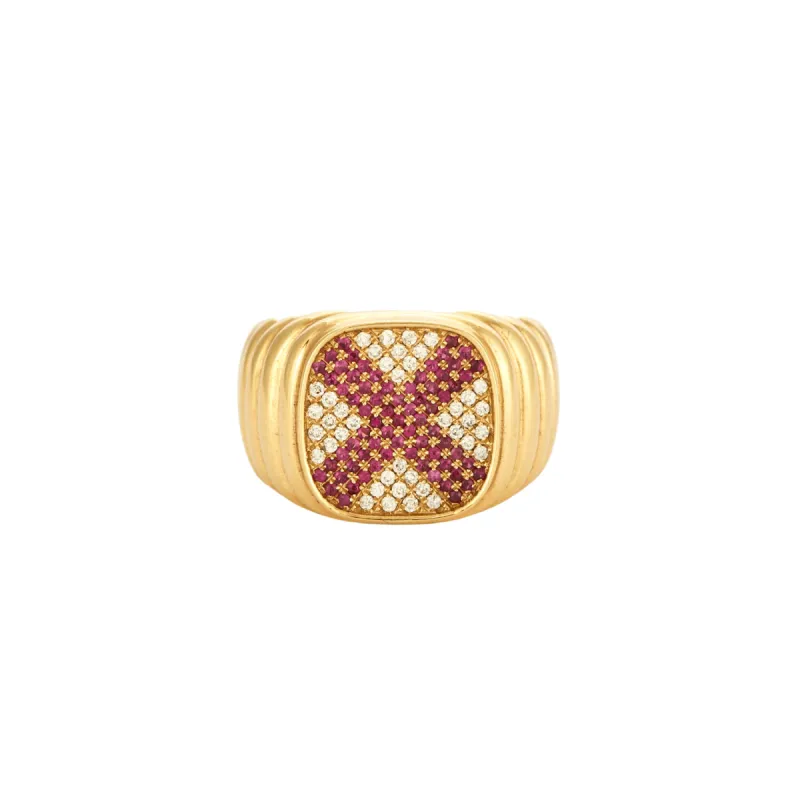 Bague Chevalière plateau diamants/rubis sold by 58 Facettes