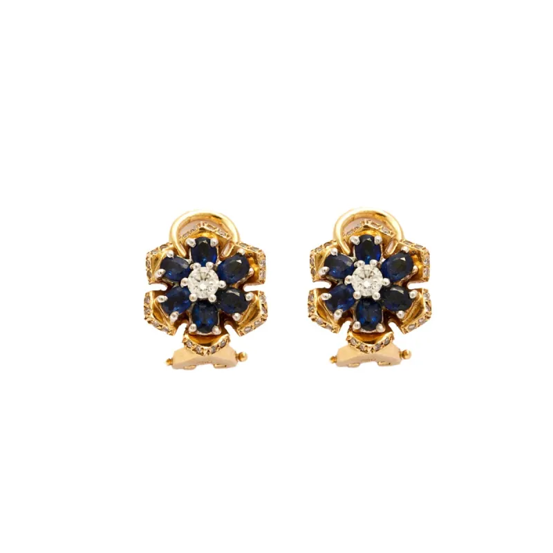 Boucles d'oreilles or jaune diamants saphir sold by 58 Facettes