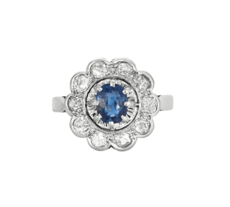 Bague marguerite platine et or gris avec saphir sold by 58 Facettes