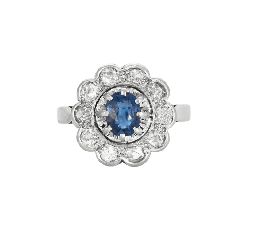 Bague marguerite platine et or gris avec saphir sold by 58 Facettes
