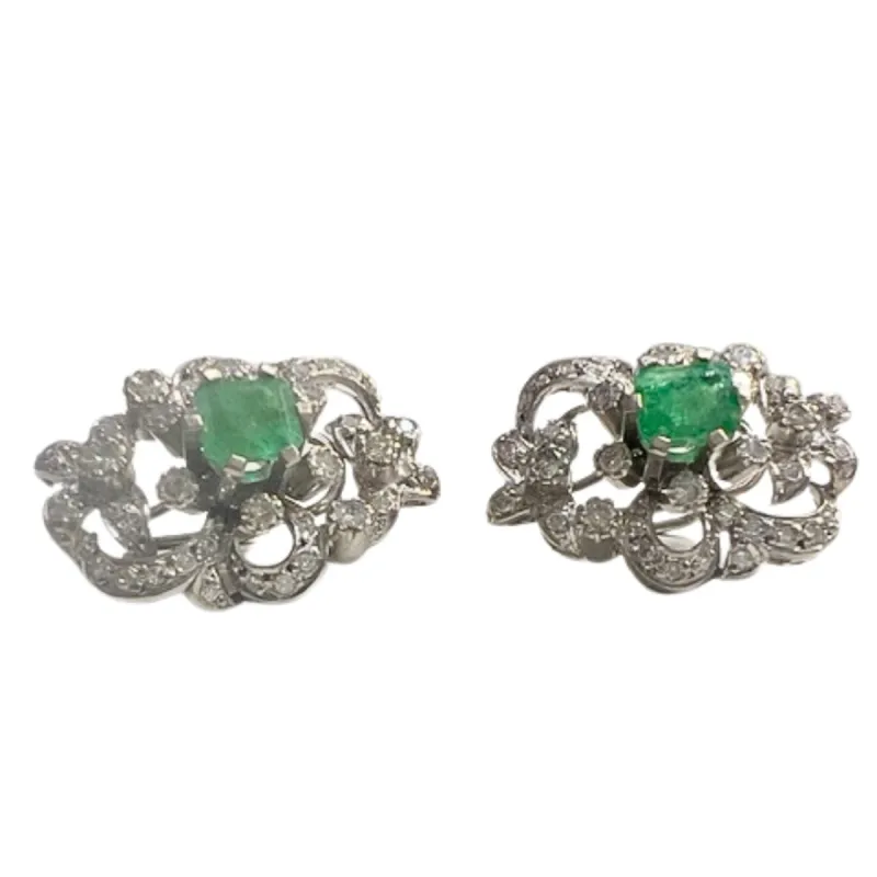 Boucles d'oreilles rétro diamants émeraudes sold by 58 Facettes