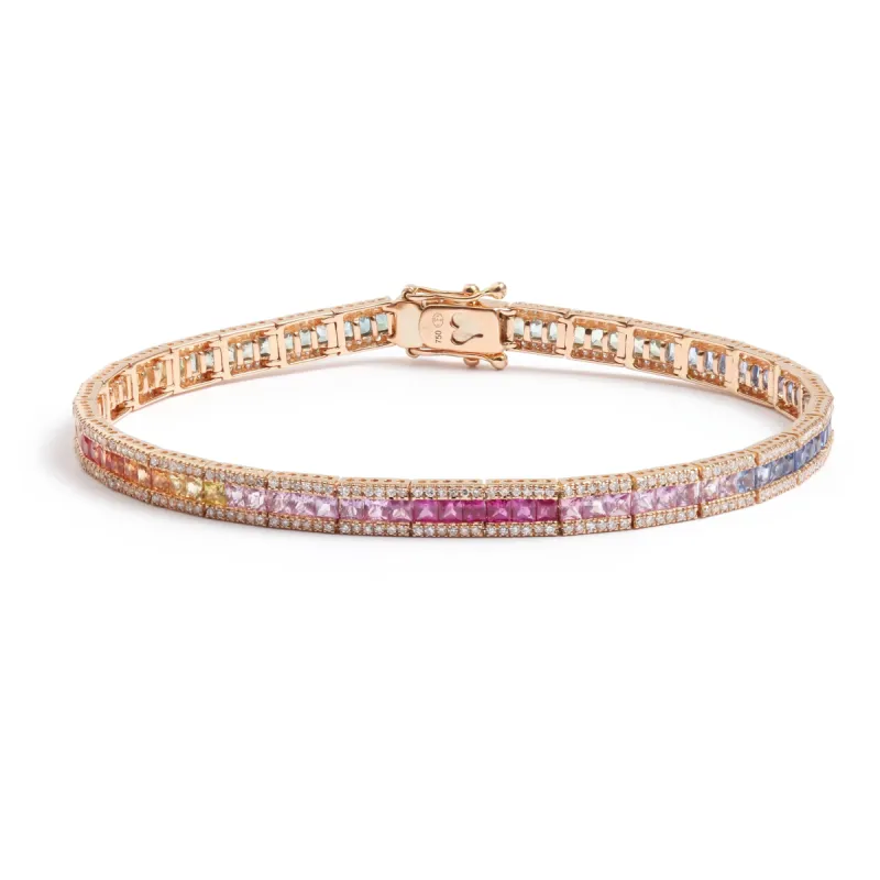 Bracelet Tennis Saphirs Arc-En-Ciel & Diamants Or Rose sold by 58 Facettes