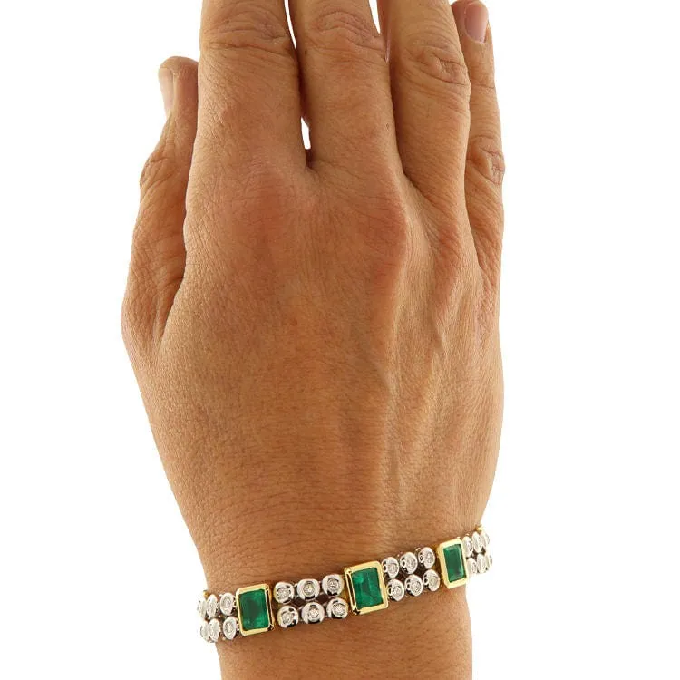 Bracelet en or jaune et blanc avec diamants et émeraudes sold by 58 Facettes product image thumbnail 2