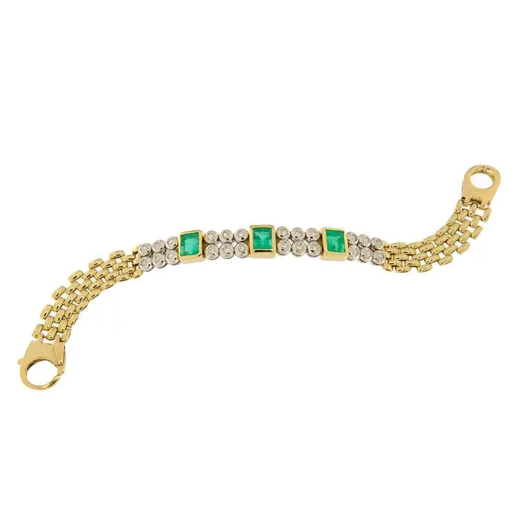 Bracelet en or jaune et blanc avec diamants et émeraudes sold by 58 Facettes product image thumbnail 3