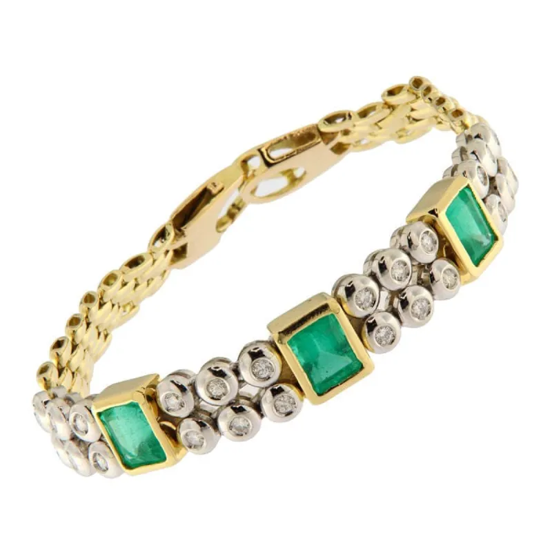Bracelet en or jaune et blanc avec diamants et émeraudes sold by 58 Facettes