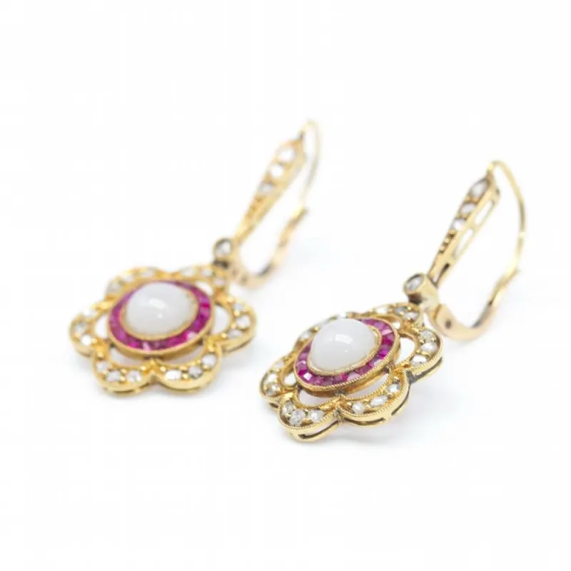 Boucles d'oreilles piedraluna diamants rubis sold by 58 Facettes