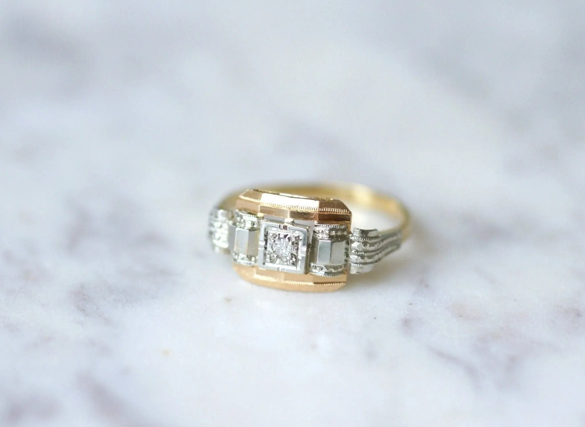 Bague Art Déco trois ors et diamant sold by 58 Facettes