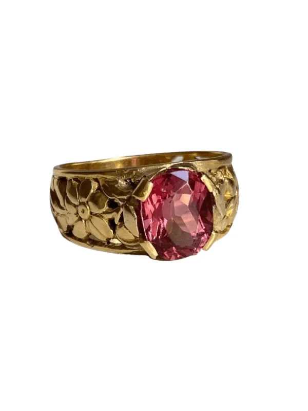 Bague Art Nouveau or jaune et tourmaline rose sold by 58 Facettes