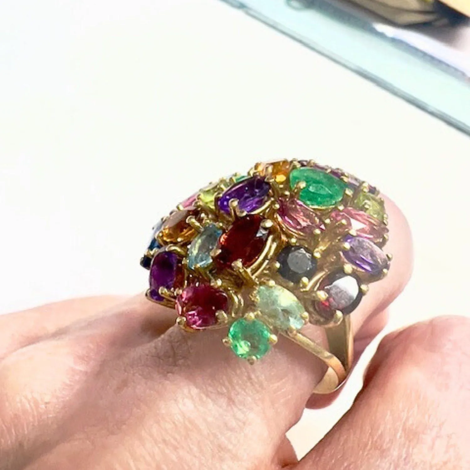 BAGUE EN OR avec AIGUE-MARINE ET DIVERSES GEMMES NATURELLES sold by 58 Facettes product image thumbnail 3