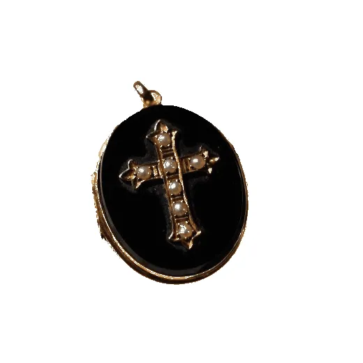 Pendentif croix ouvrant Onyx & demi perles sold by 58 Facettes