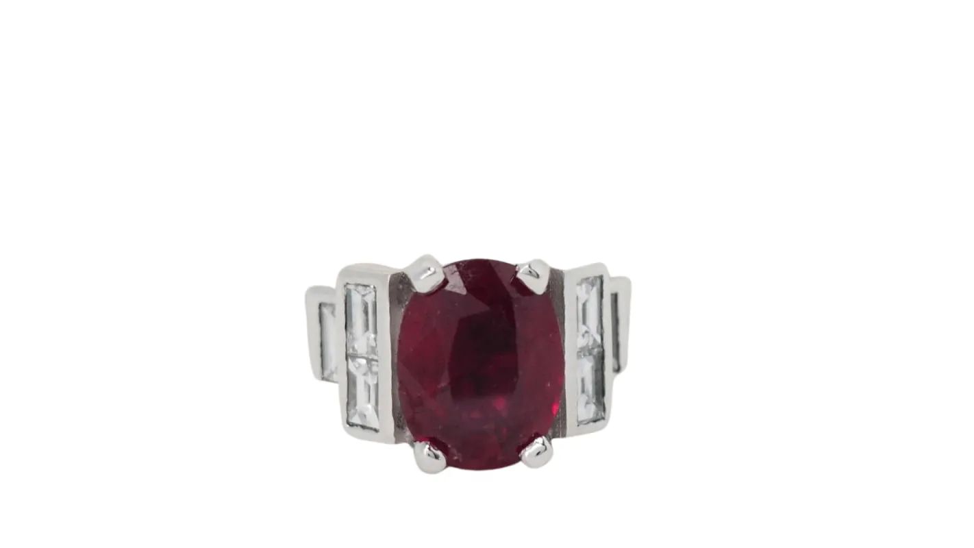 Bague or blanc rubis diamants sold by 58 Facettes