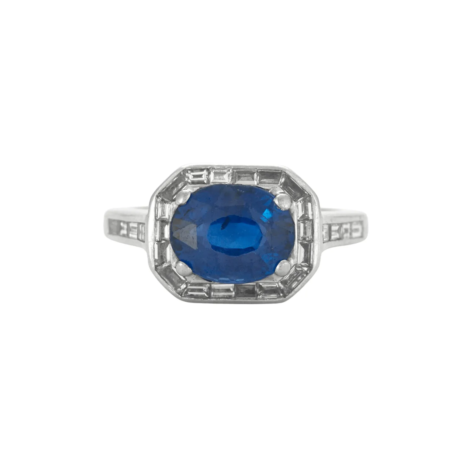 Bague Saphir Diamants baguettes sold by 58 Facettes