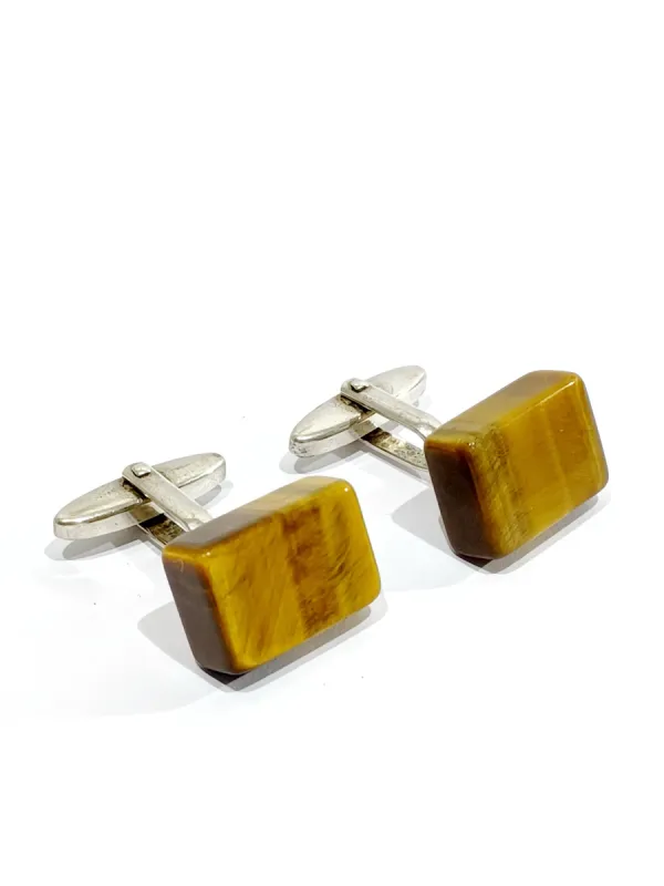Boutons de manchettes Argent Œil de tigre sold by 58 Facettes