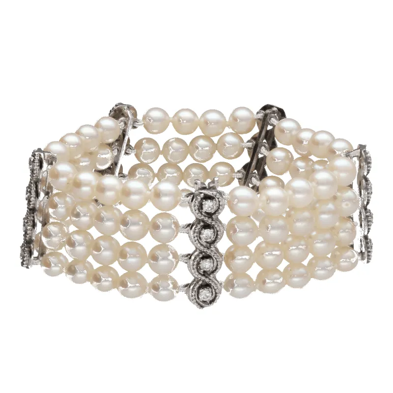 Bracelet Or blanc 4 rangs de Perles de culture Diamants sold by 58 Facettes