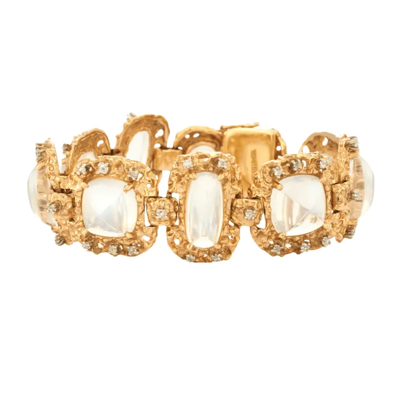 SERVAN - Parure en or jaune, pierres de lune et diamants sold by 58 Facettes
