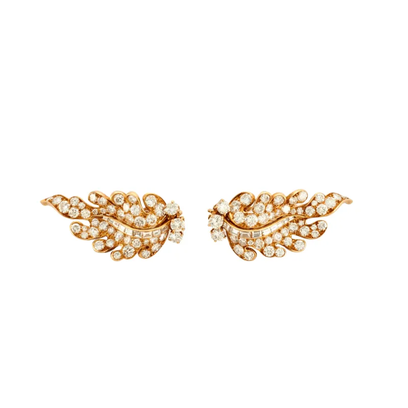 Clips d'oreilles feuillages Diamants et or jaune sold by 58 Facettes