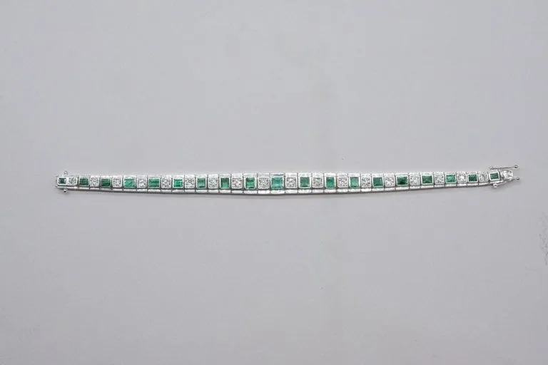 Bracelet Art-déco Or blanc Diamants Emeraudes sold by 58 Facettes product image thumbnail 5