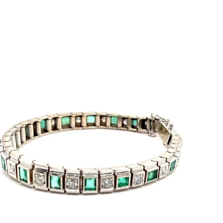 Bracelet Art-déco Or blanc Diamants Emeraudes sold by 58 Facettes product image thumbnail 3