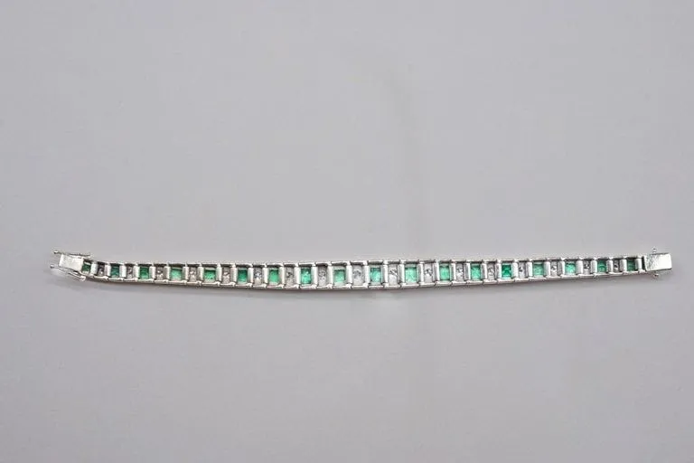 Bracelet Art-déco Or blanc Diamants Emeraudes sold by 58 Facettes product image thumbnail 4