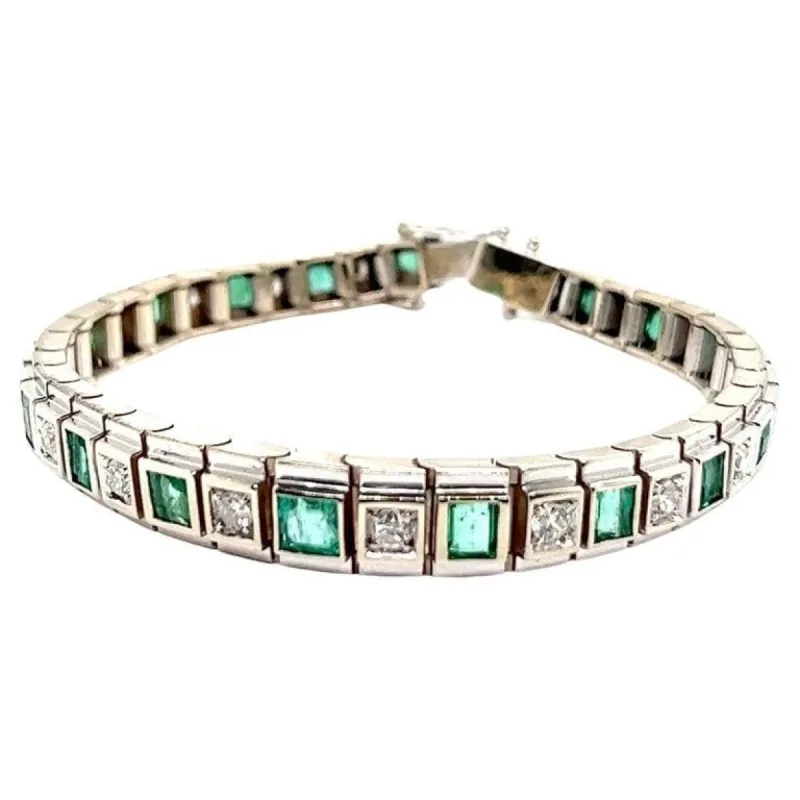 Bracelet Art-déco Or blanc Diamants Emeraudes sold by 58 Facettes