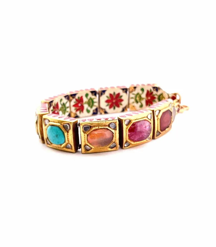 Bracelet ancien or 18 carats multi-pierre fines et diamants sold by 58 Facettes