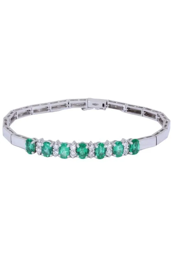 BRACELET ARTICULÉ ÉMERAUDES ET DIAMANTS sold by 58 Facettes