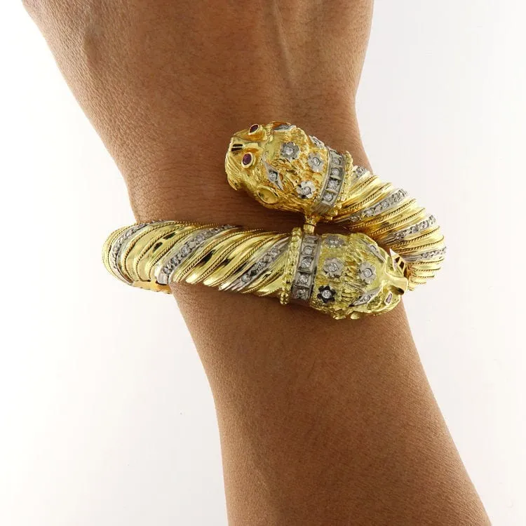 Bracelet rigide en or jaune avec diamants et rubis sold by 58 Facettes product image thumbnail 2
