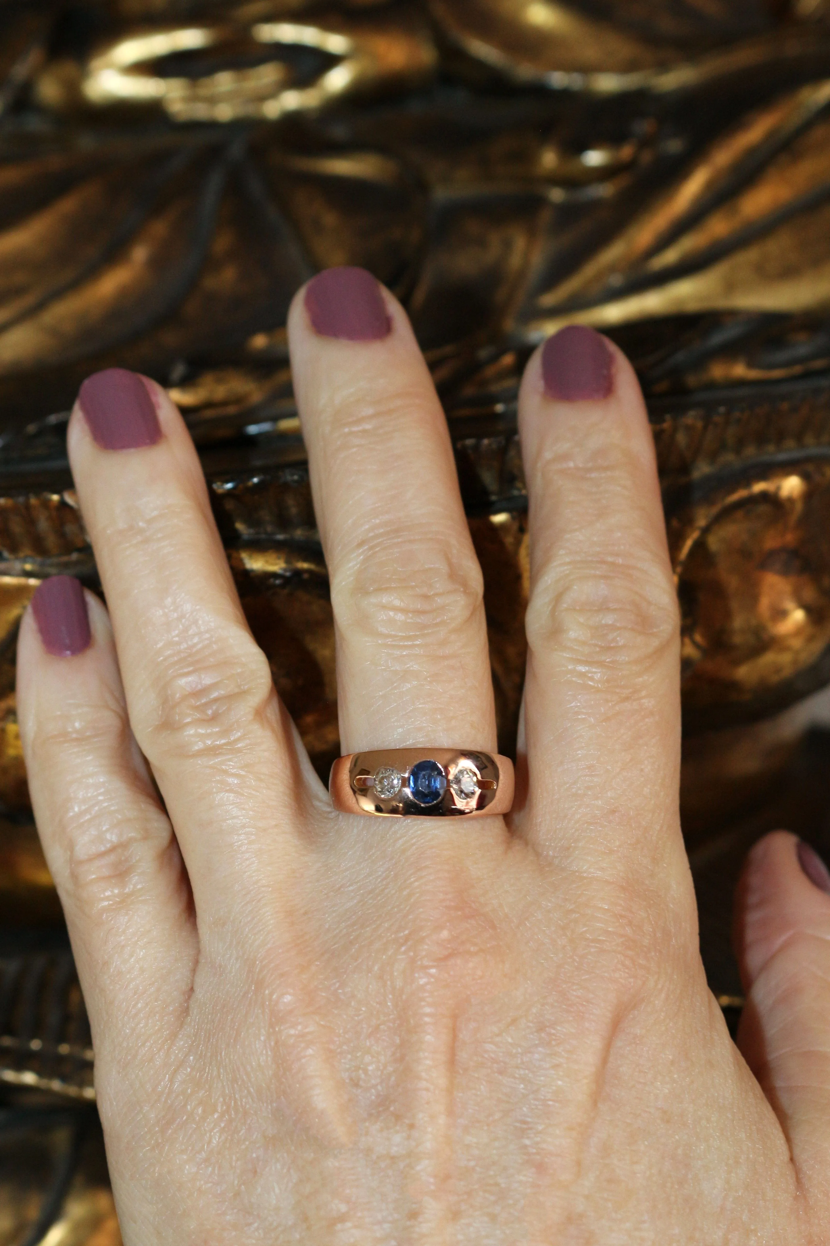 Bague Bandeau Or Rose Saphir Et Diamants sold by 58 Facettes product image thumbnail 2