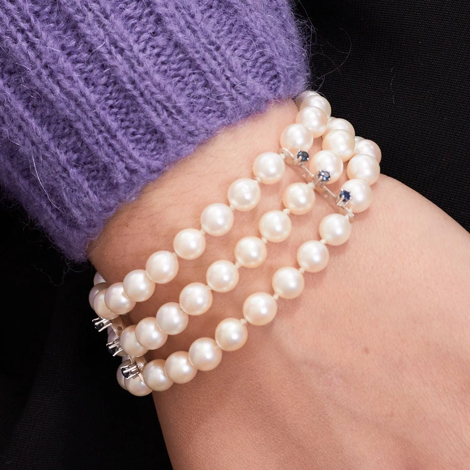 Bracelet manchette 3 rangs Perles Saphirs sold by 58 Facettes product image thumbnail 2