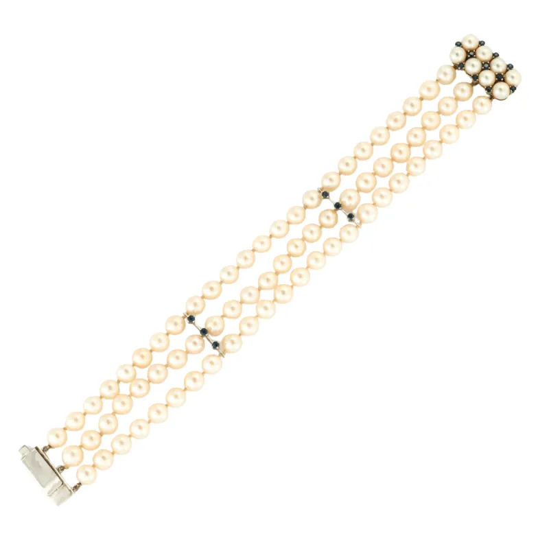Bracelet manchette 3 rangs Perles Saphirs sold by 58 Facettes
