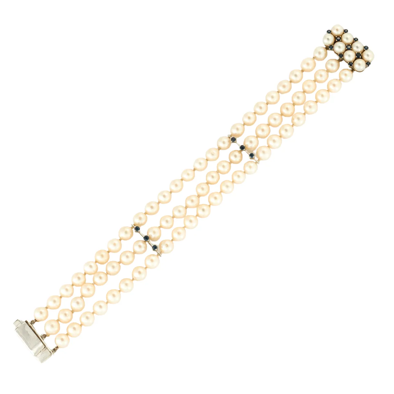 Bracelet manchette 3 rangs Perles Saphirs sold by 58 Facettes